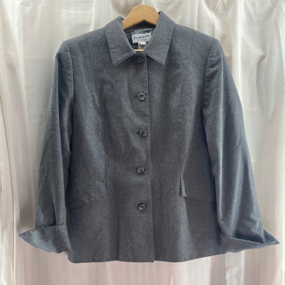 Pendleton Womens Gray Wool Blazer Jacket 12 Classic Button Front Tailored Work